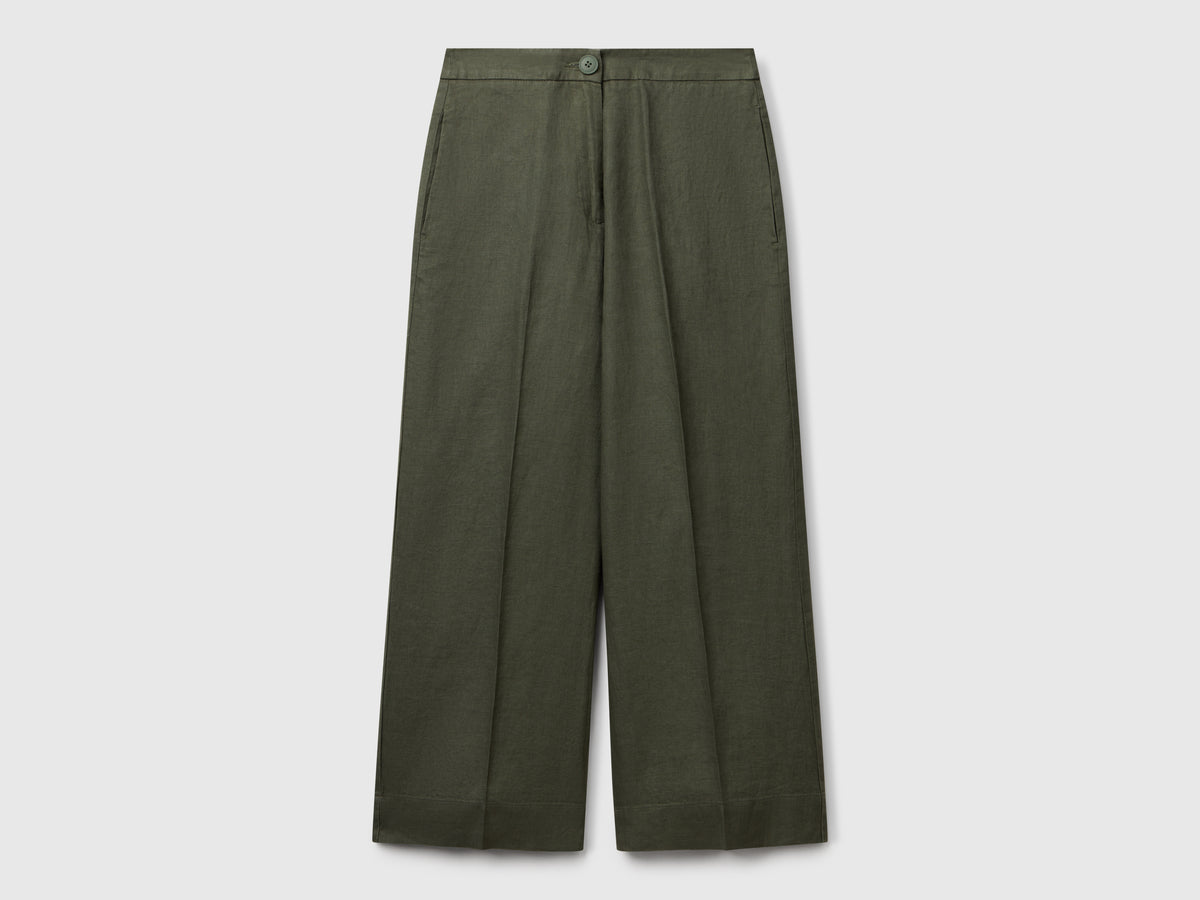 Pantaloni cropped in puro lino