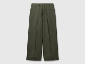 Pantaloni cropped in puro lino