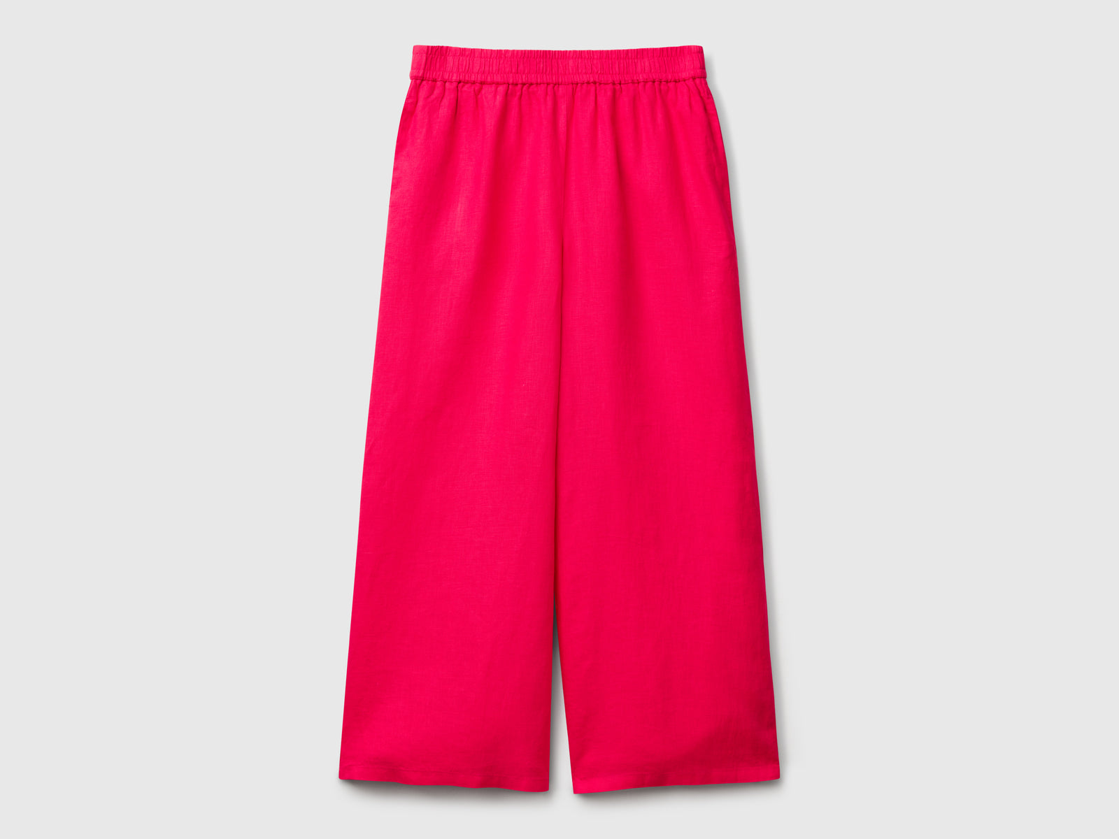 Pantaloni ampi in puro lino da donna fucsia | Benetton Outlet