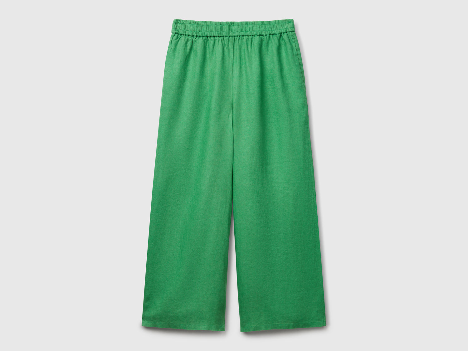Pantaloni ampi in puro lino da donna verde | Benetton Outlet