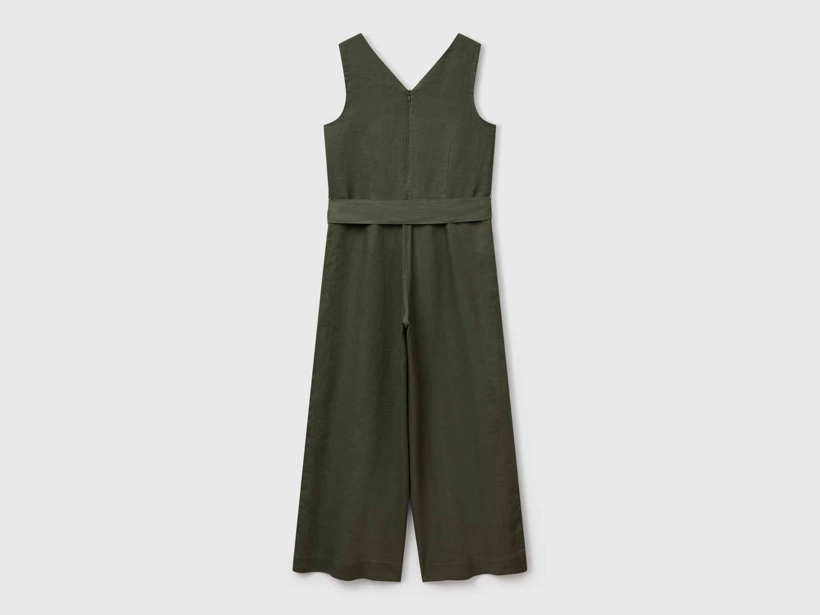 Tuta in puro lino da donna verde militare 2 | Benetton Outlet