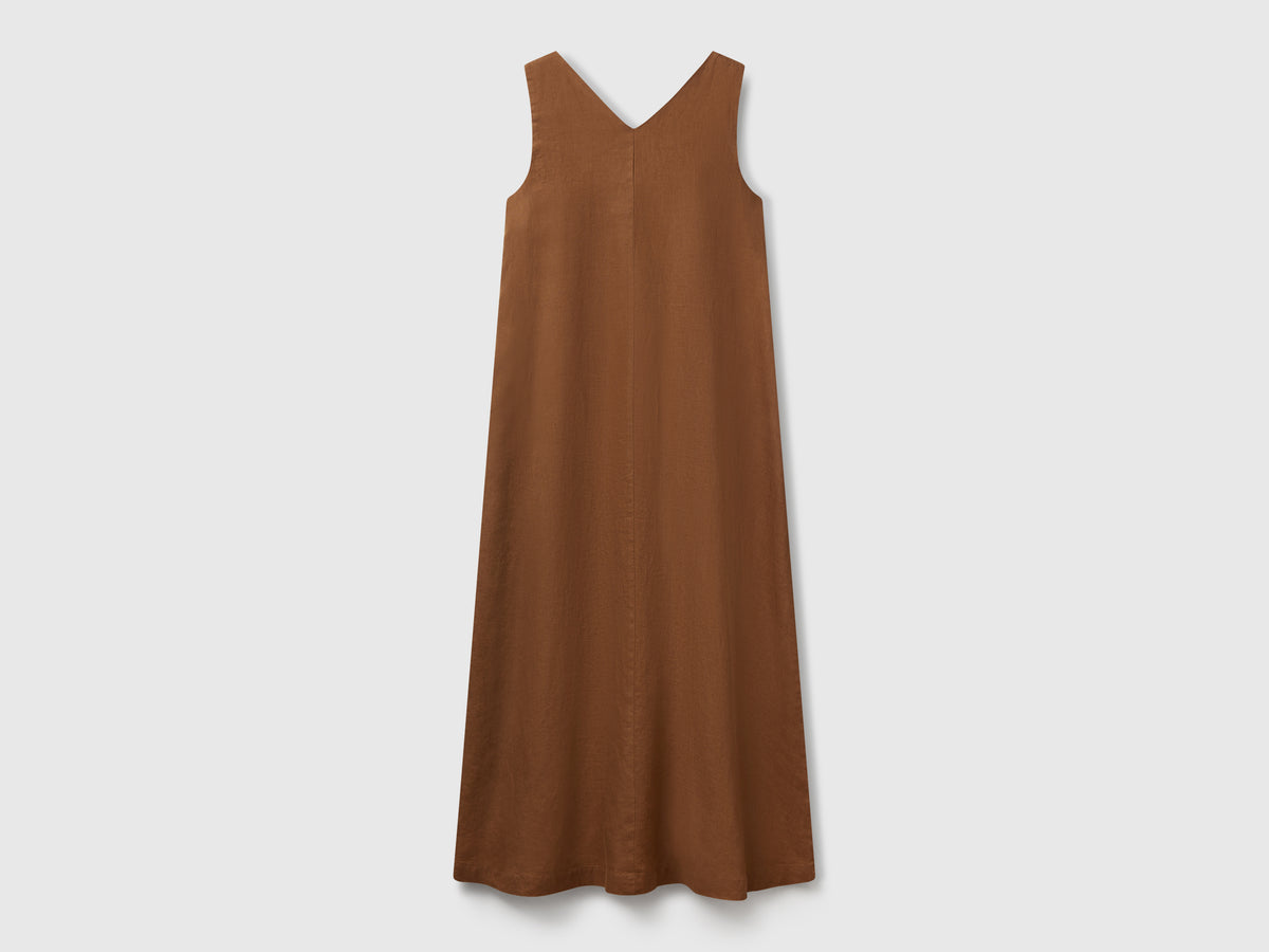 Vestito smanicato in puro lino