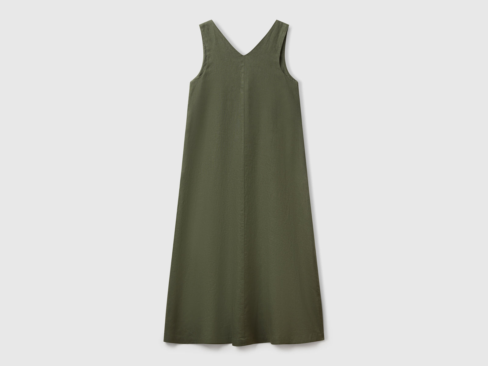 Vestito smanicato in puro lino da donna verde militare 2 | Benetton Outlet