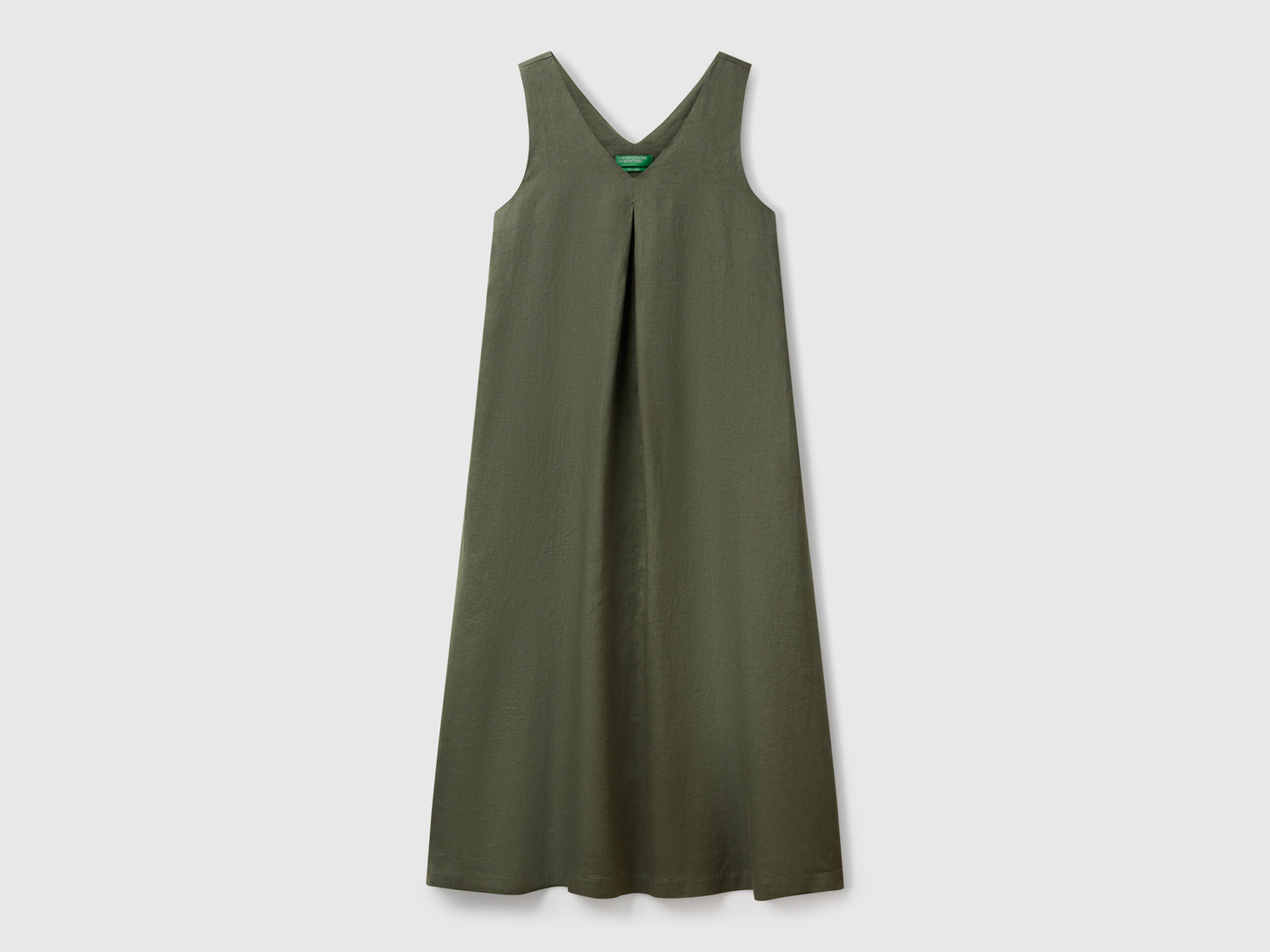 Vestito smanicato in puro lino da donna verde militare | Benetton Outlet