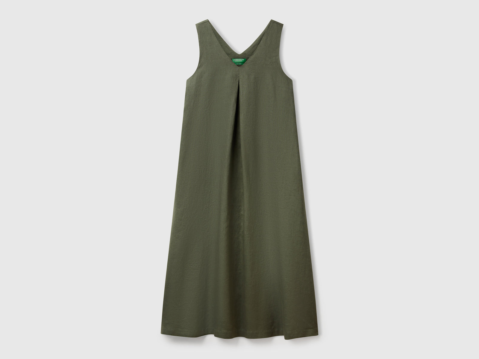 Vestito smanicato in puro lino da donna verde militare | Benetton Outlet