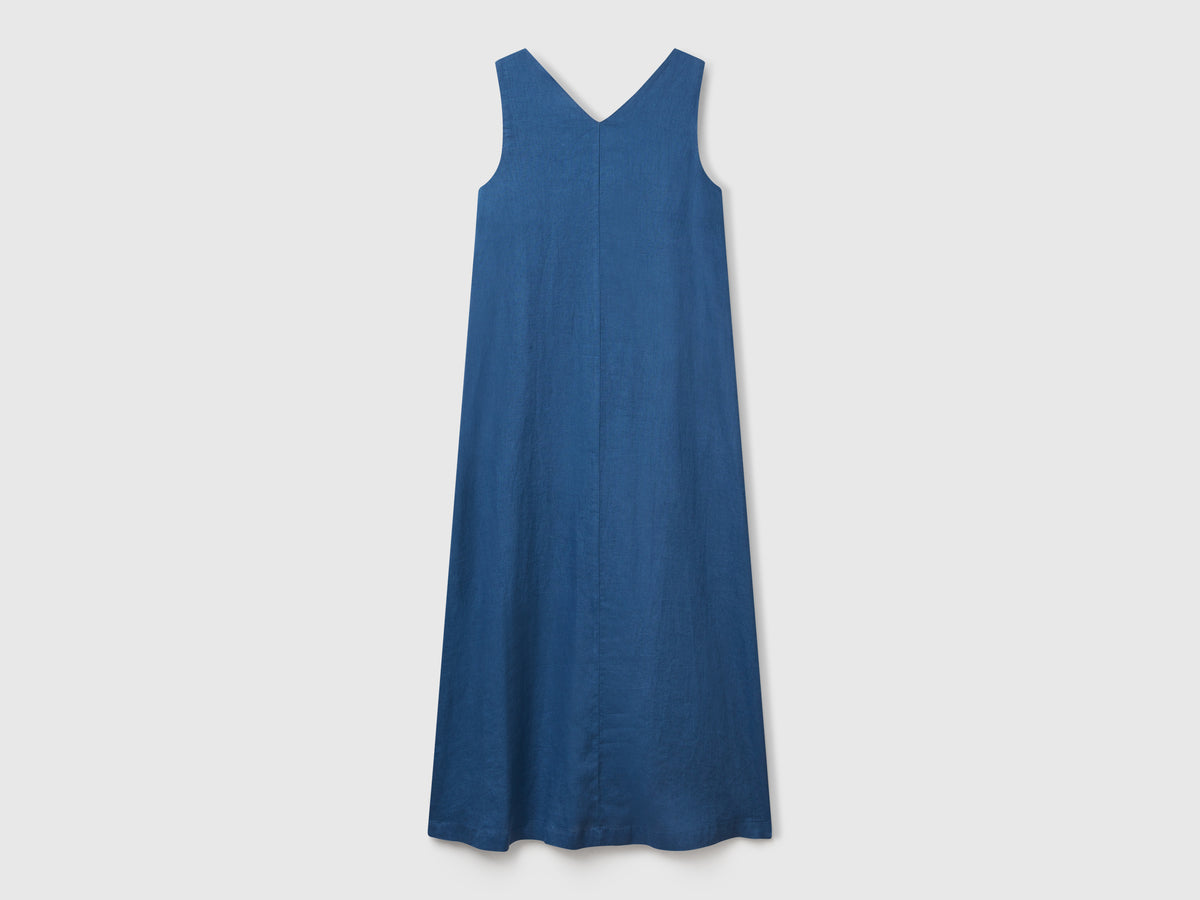 Vestito smanicato in puro lino