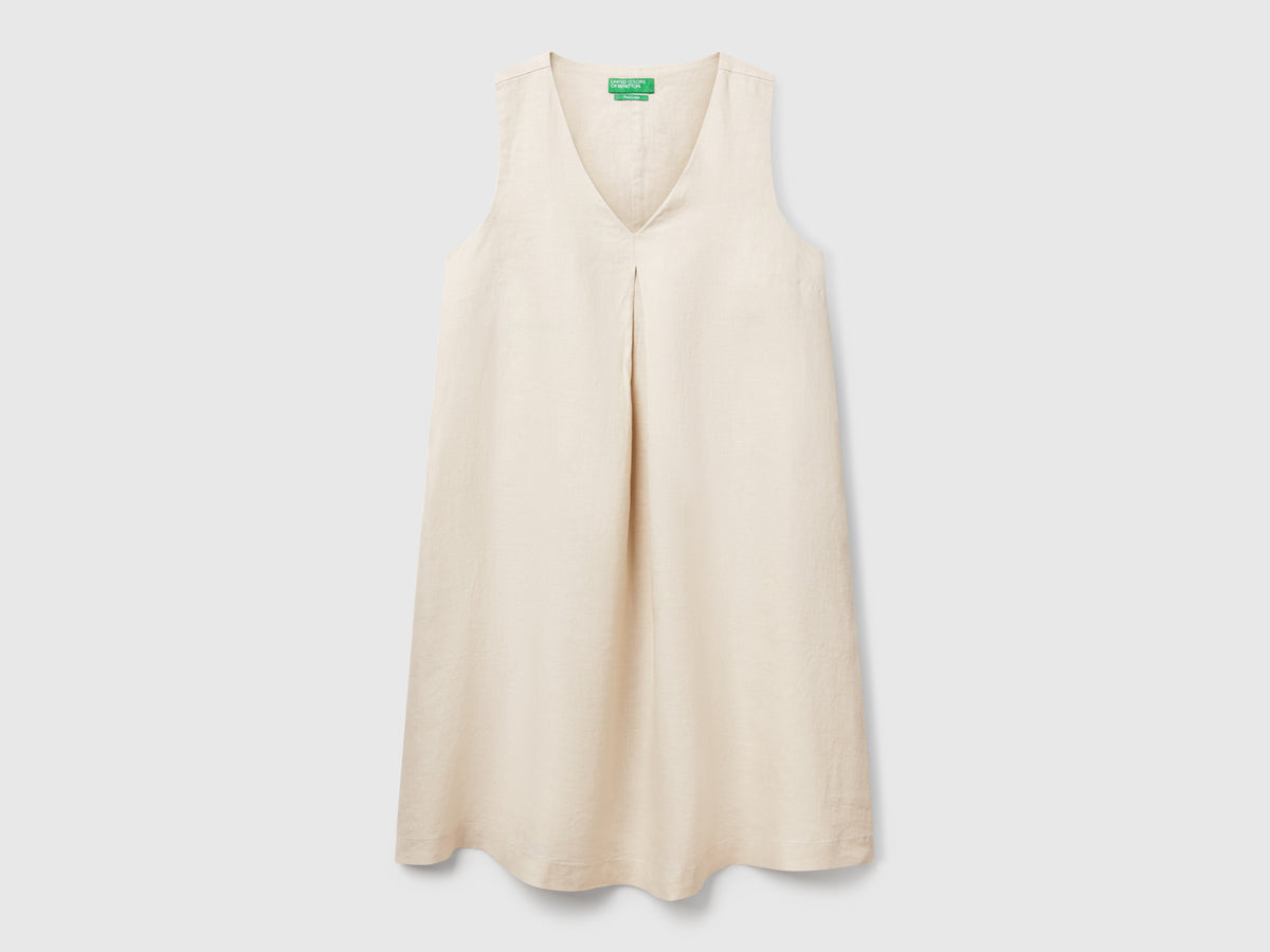 Vestito smanicato in puro lino