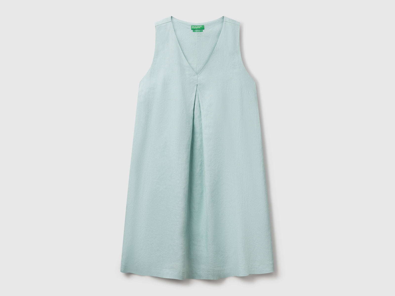 Vestito smanicato in puro lino da donna verde acqua | Benetton Outlet