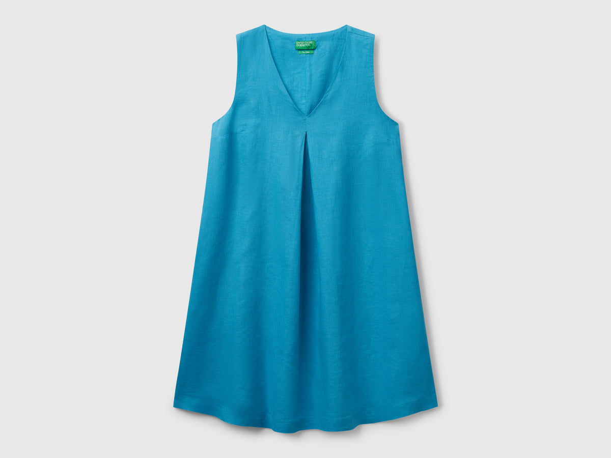 Vestito smanicato in puro lino