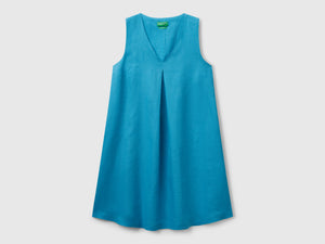 Vestito smanicato in puro lino