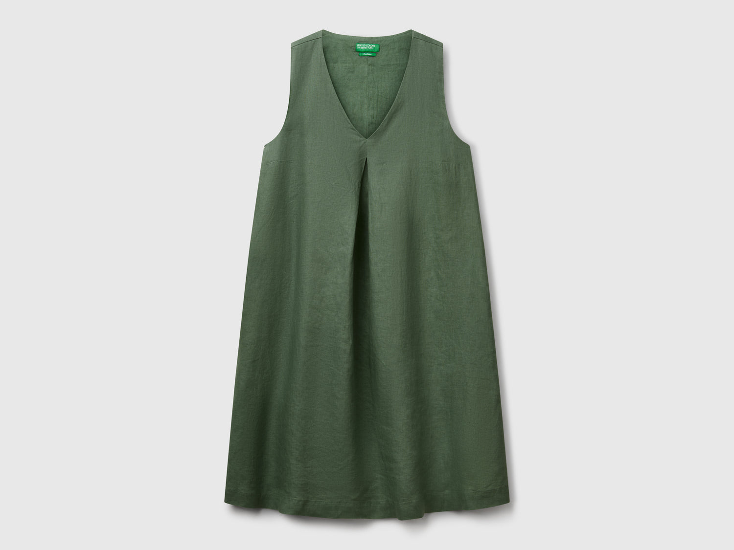 Vestito smanicato in puro lino da donna verde militare | Benetton Outlet