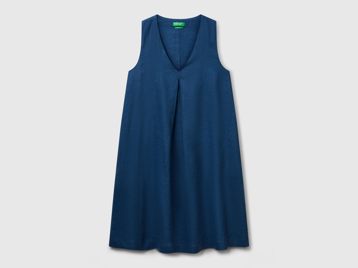 Vestito smanicato in puro lino