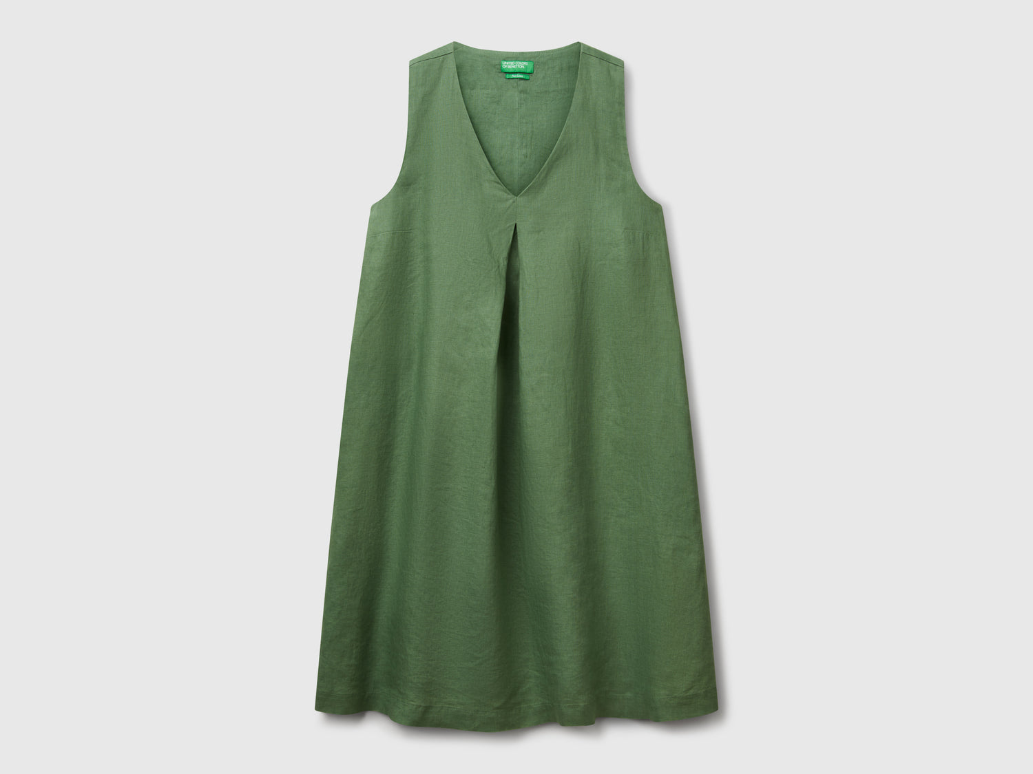Vestito smanicato in puro lino da donna verde | Benetton Outlet