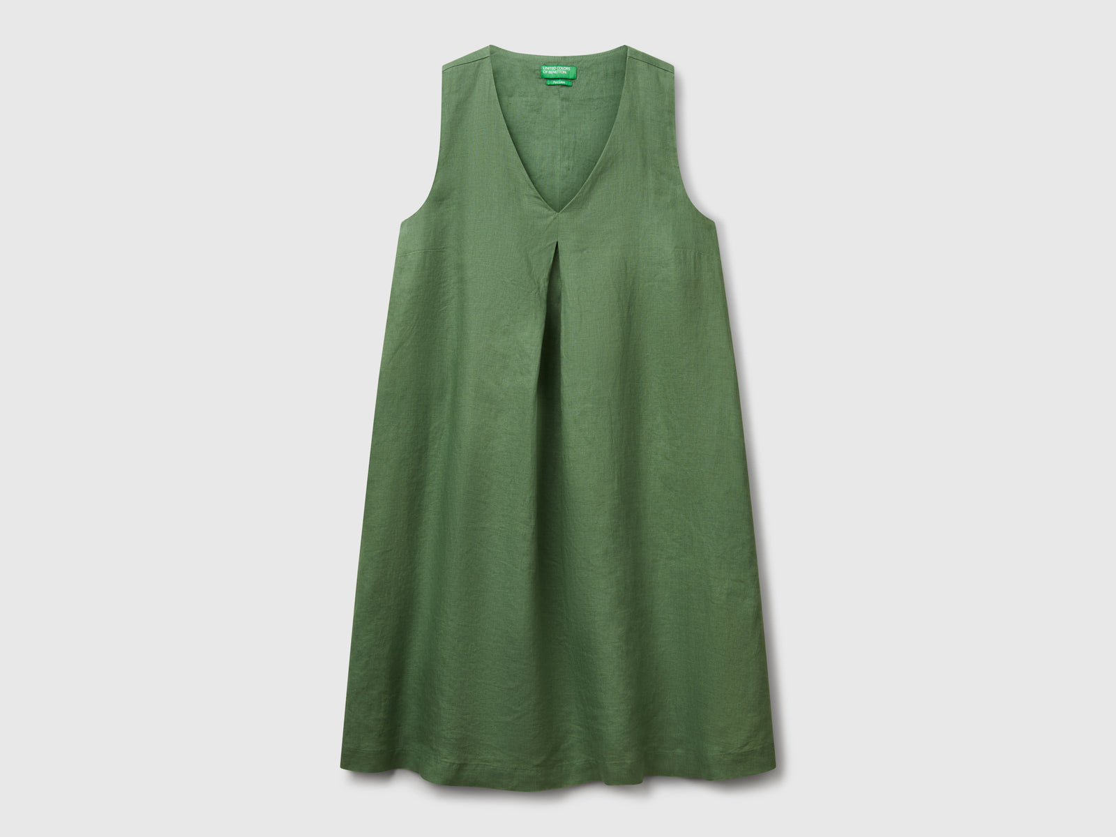 Vestito smanicato in puro lino da donna verde | Benetton Outlet