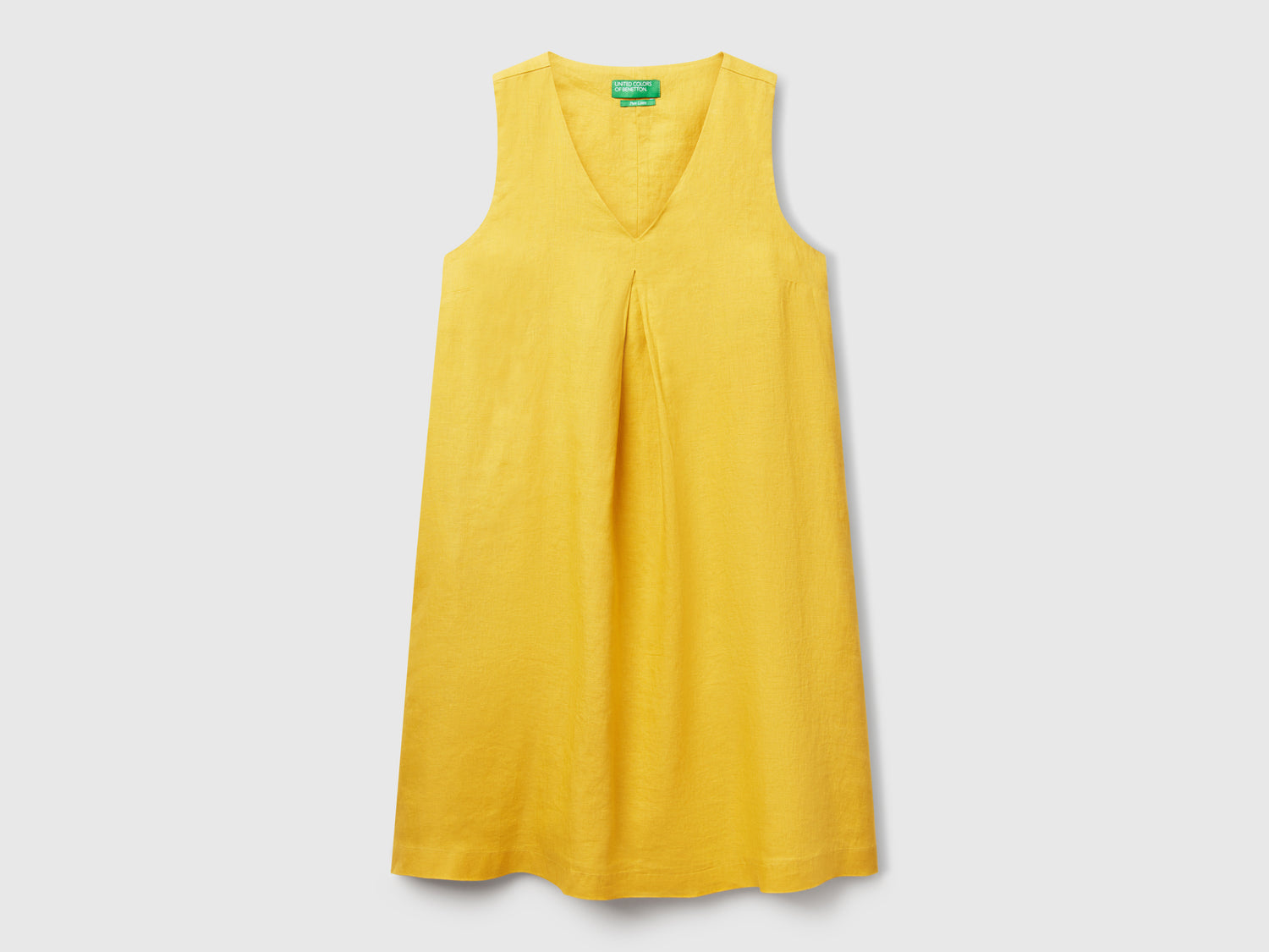 Vestito smanicato in puro lino da donna senape | Benetton Outlet