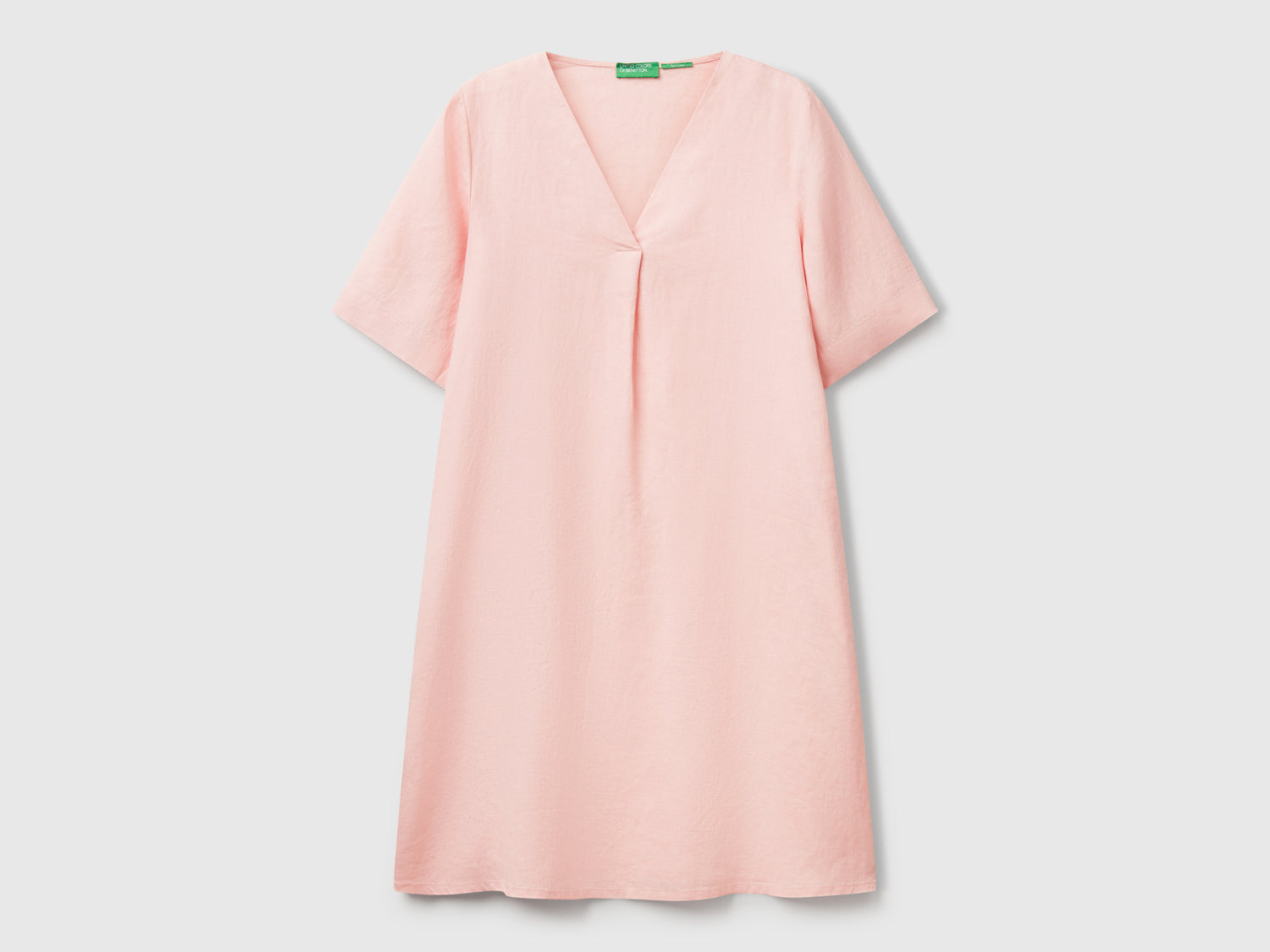 Abito a manica corta in puro lino da donna rosa tenue | Benetton Outlet
