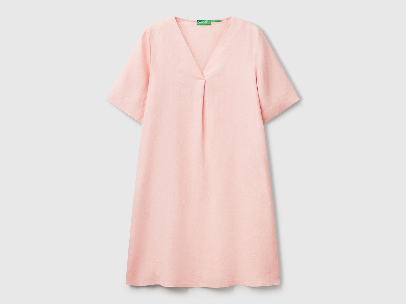 Abito a manica corta in puro lino da donna rosa tenue | Benetton Outlet