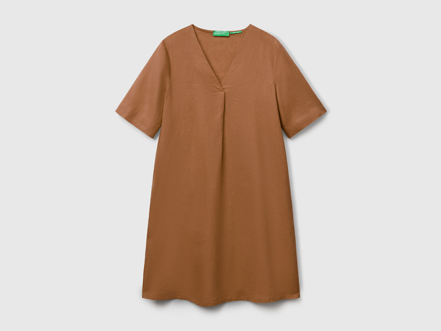 Abito a manica corta in puro lino da donna marrone | Benetton Outlet