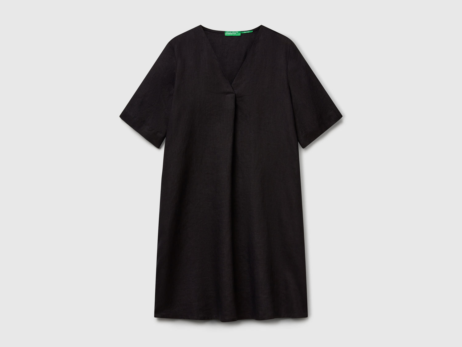 Abito a manica corta in puro lino da donna nero | Benetton Outlet