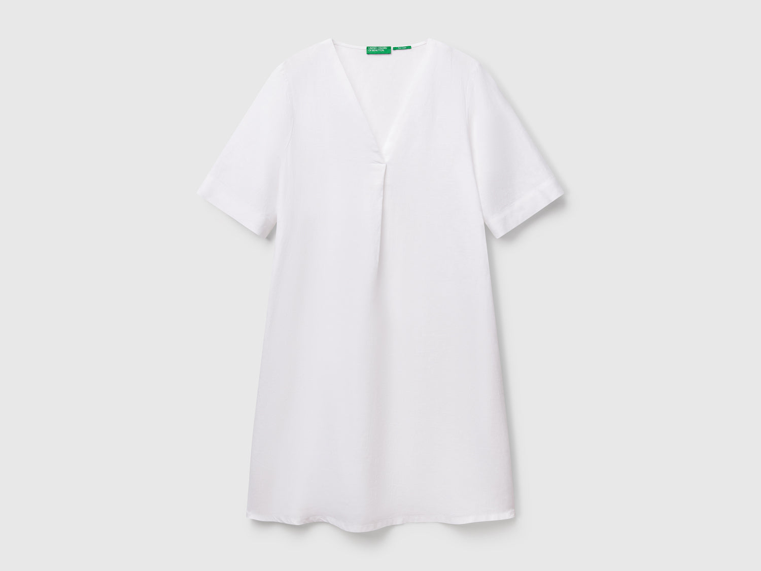 Abito a manica corta in puro lino da donna bianco | Benetton Outlet