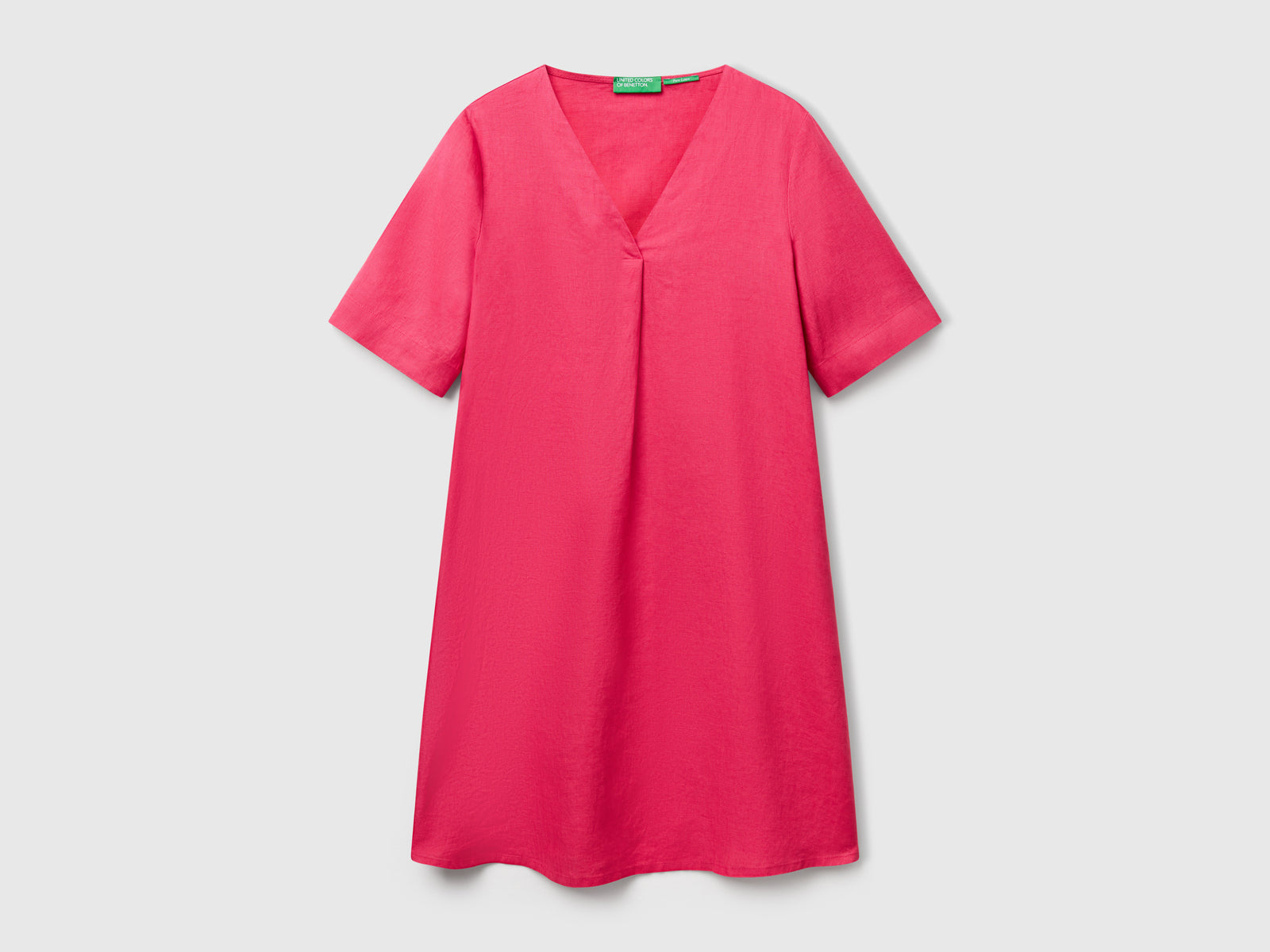 Abito a manica corta in puro lino da donna fragola | Benetton Outlet