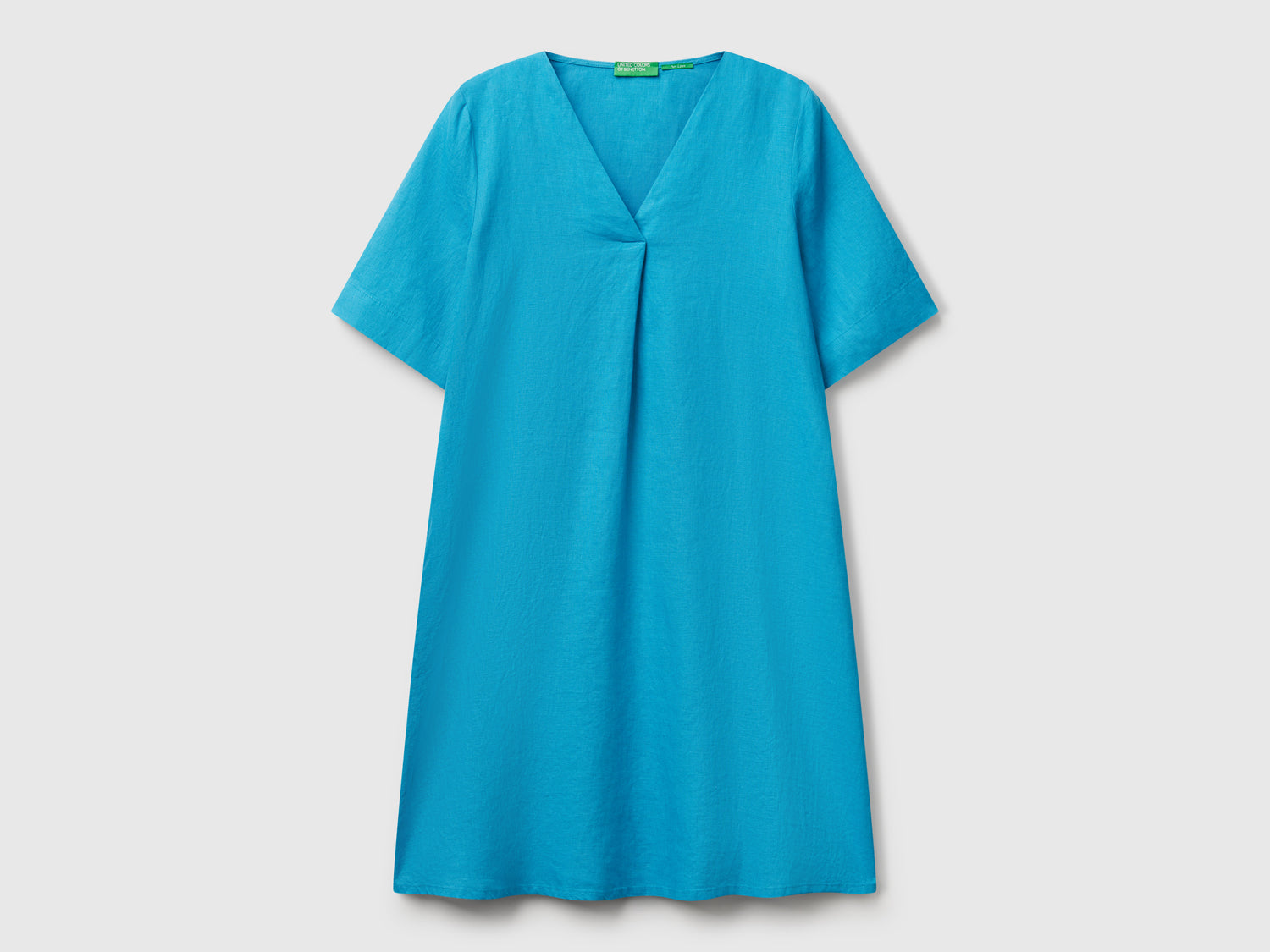 Abito a manica corta in puro lino da donna turchese | Benetton Outlet