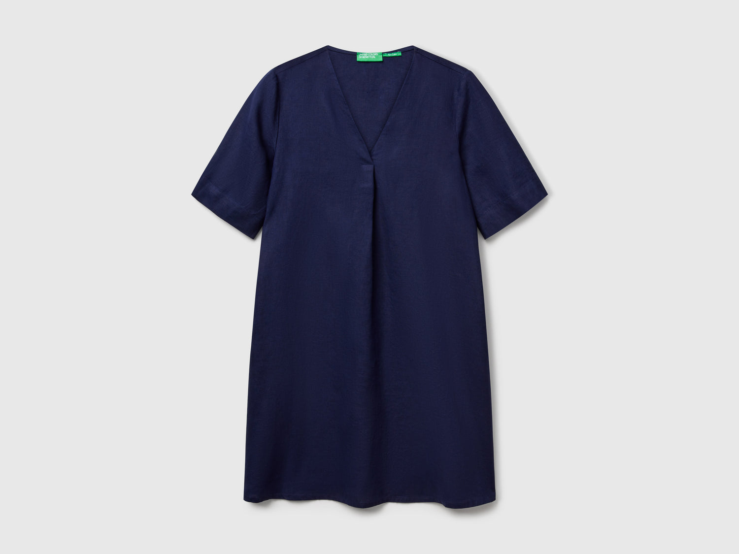 Abito a manica corta in puro lino da donna blu scuro | Benetton Outlet