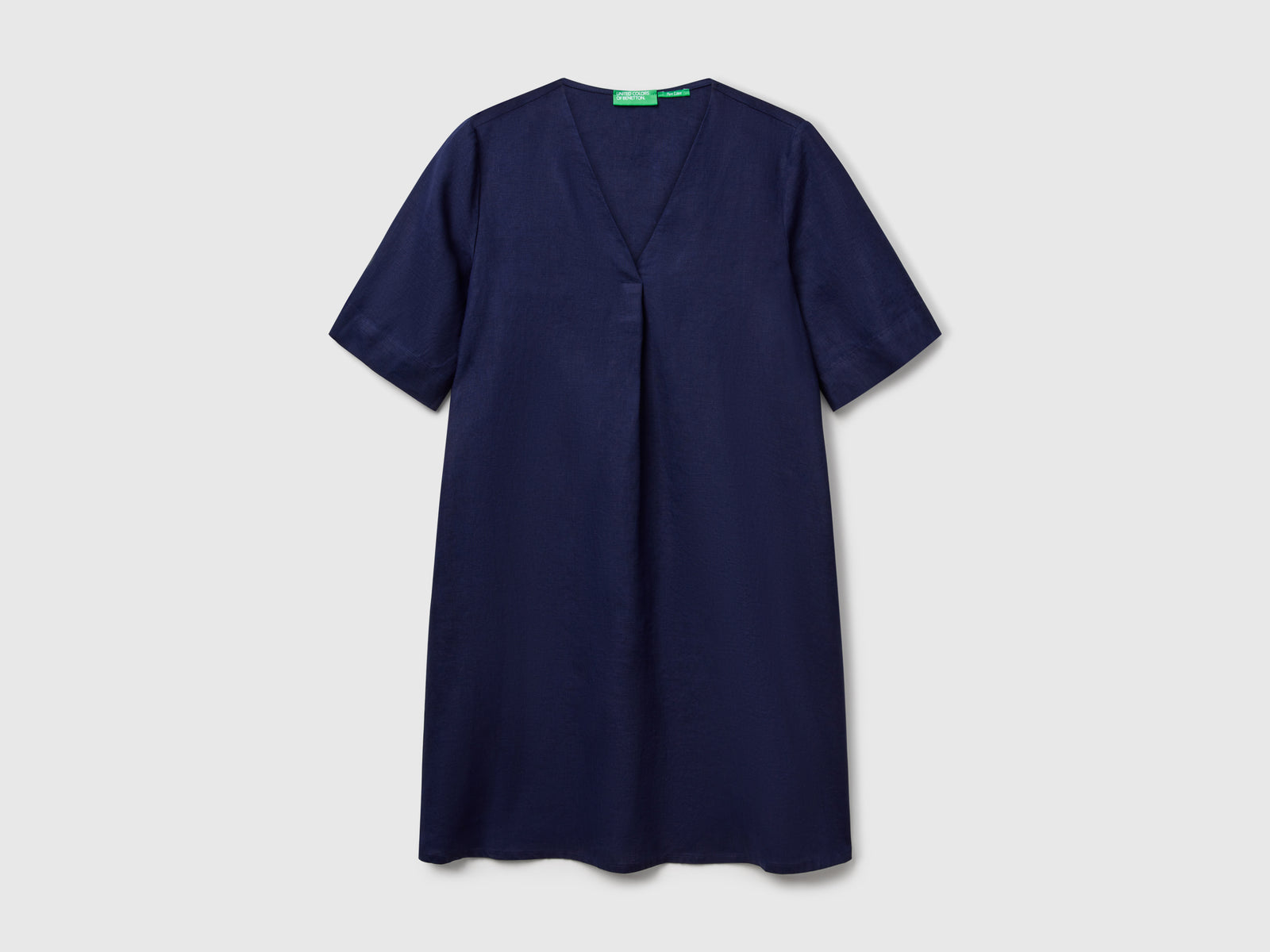 Abito a manica corta in puro lino da donna blu scuro | Benetton Outlet