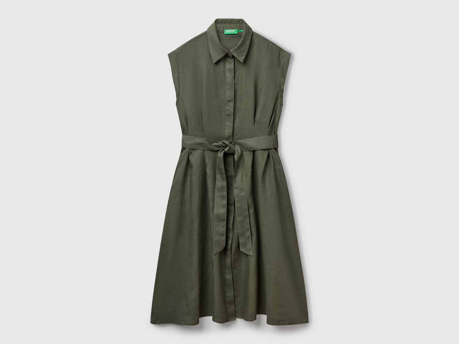Chemisier in puro lino da donna verde militare | Benetton Outlet