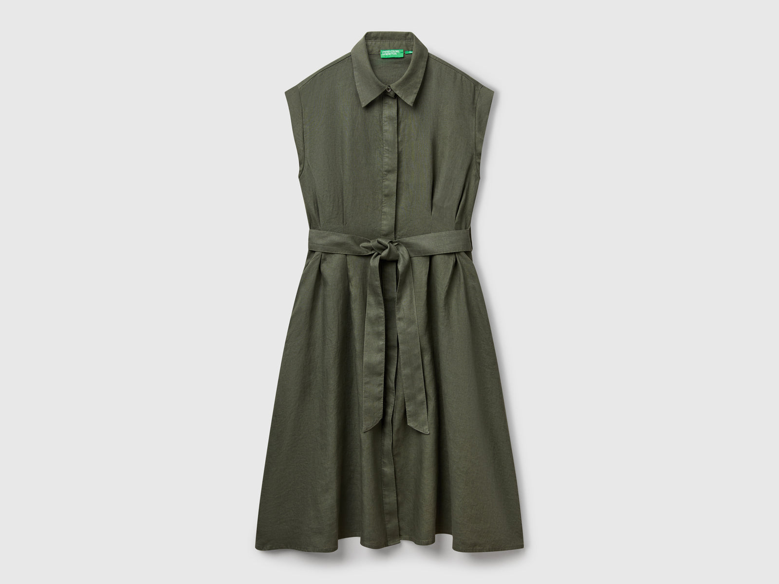 Chemisier in puro lino da donna verde militare | Benetton Outlet