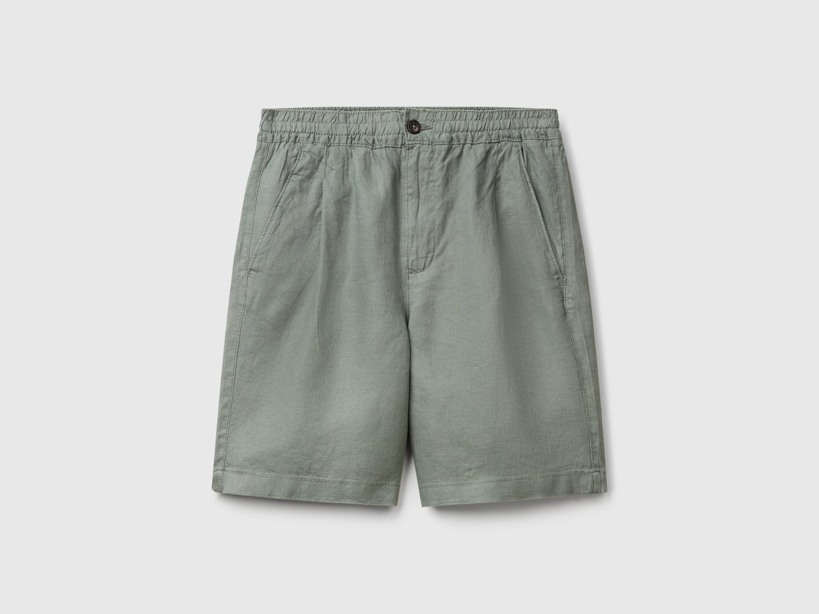 Bermuda con coulisse in puro lino da uomo verde militare | Benetton Outlet