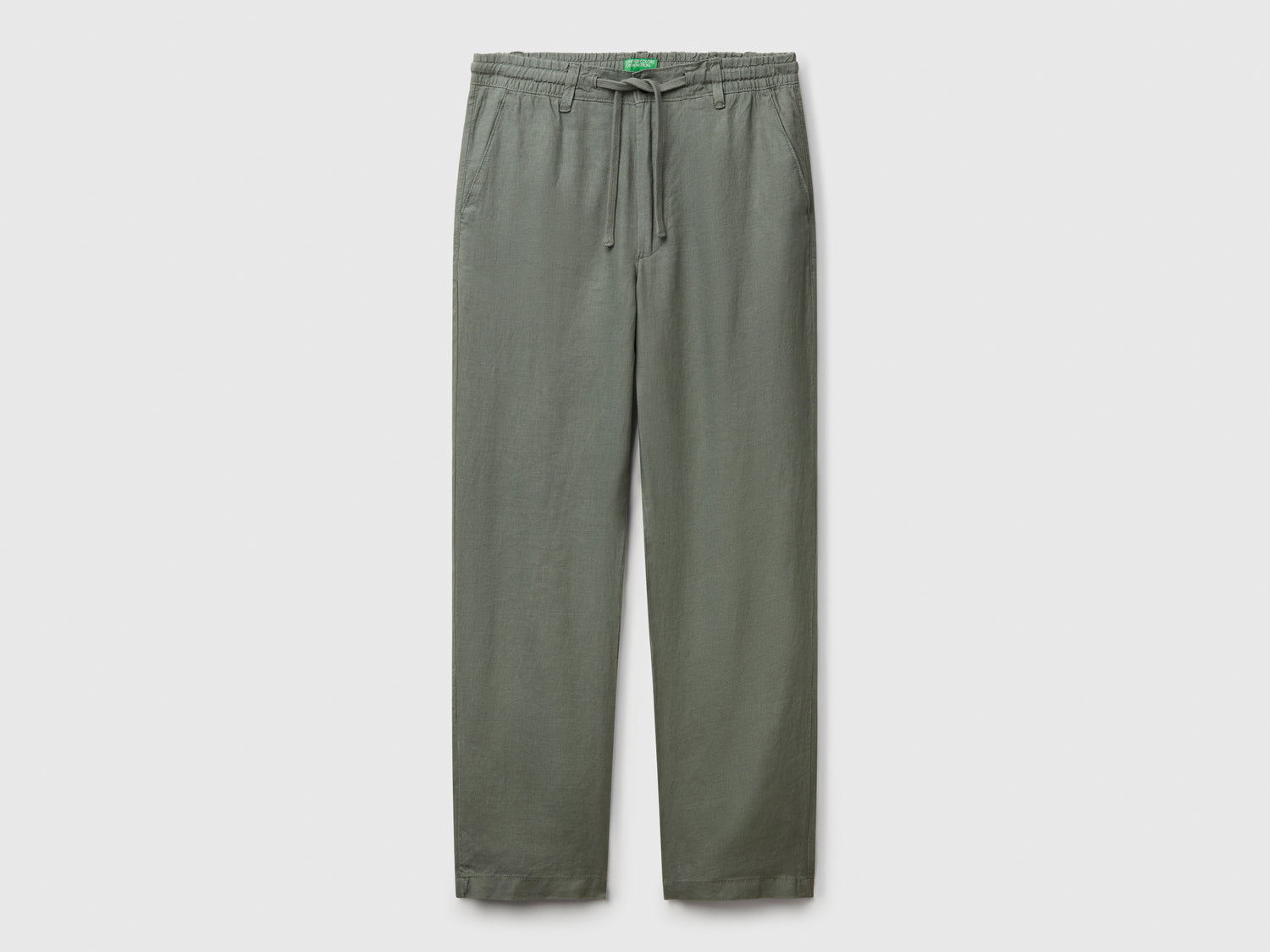 Pantaloni con coulisse in puro lino da uomo verde militare | Benetton Outlet