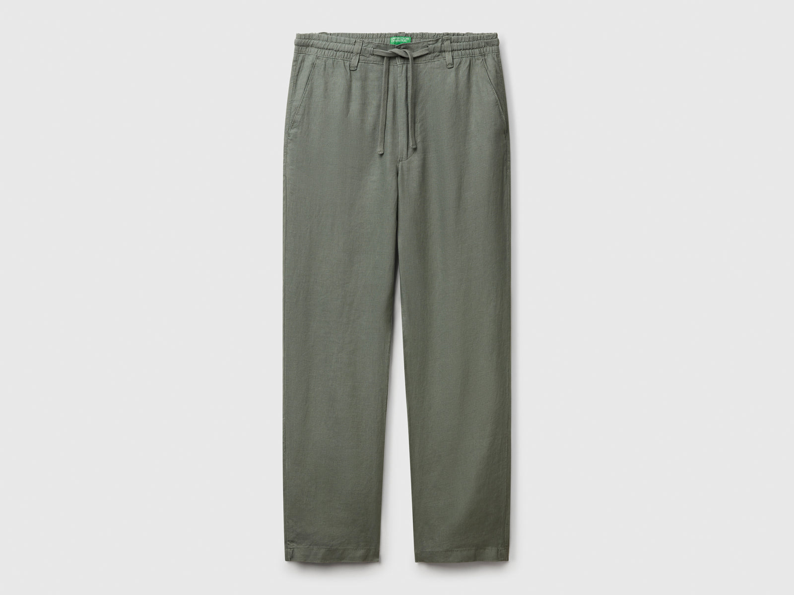 Pantaloni con coulisse in puro lino da uomo verde militare | Benetton Outlet