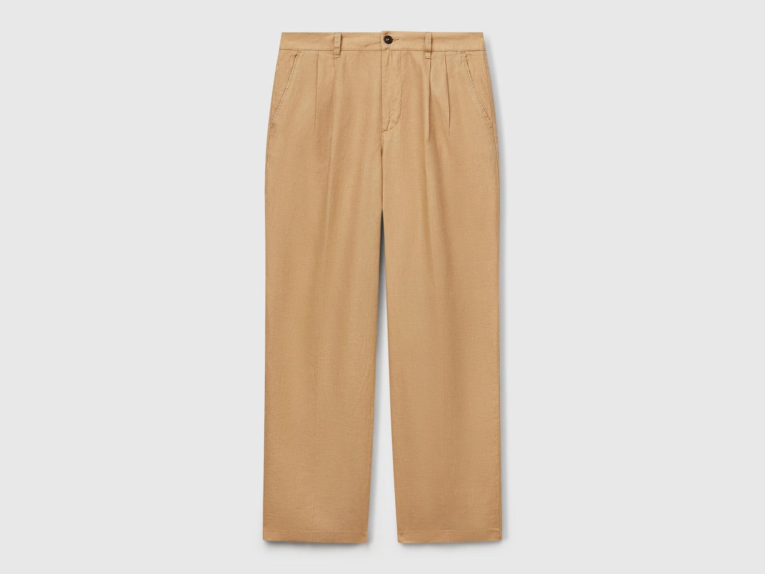 Chino ampi in puro lino da uomo cammello | Benetton Outlet