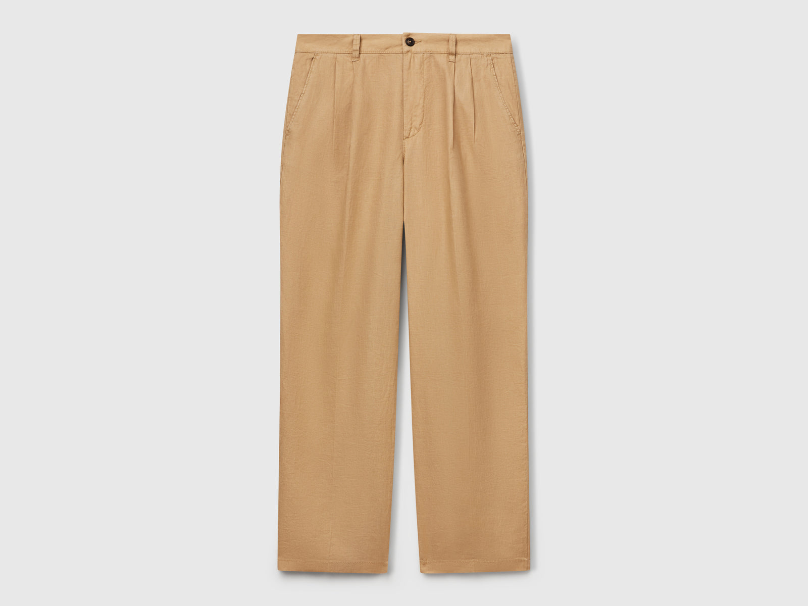 Chino ampi in puro lino da uomo cammello | Benetton Outlet