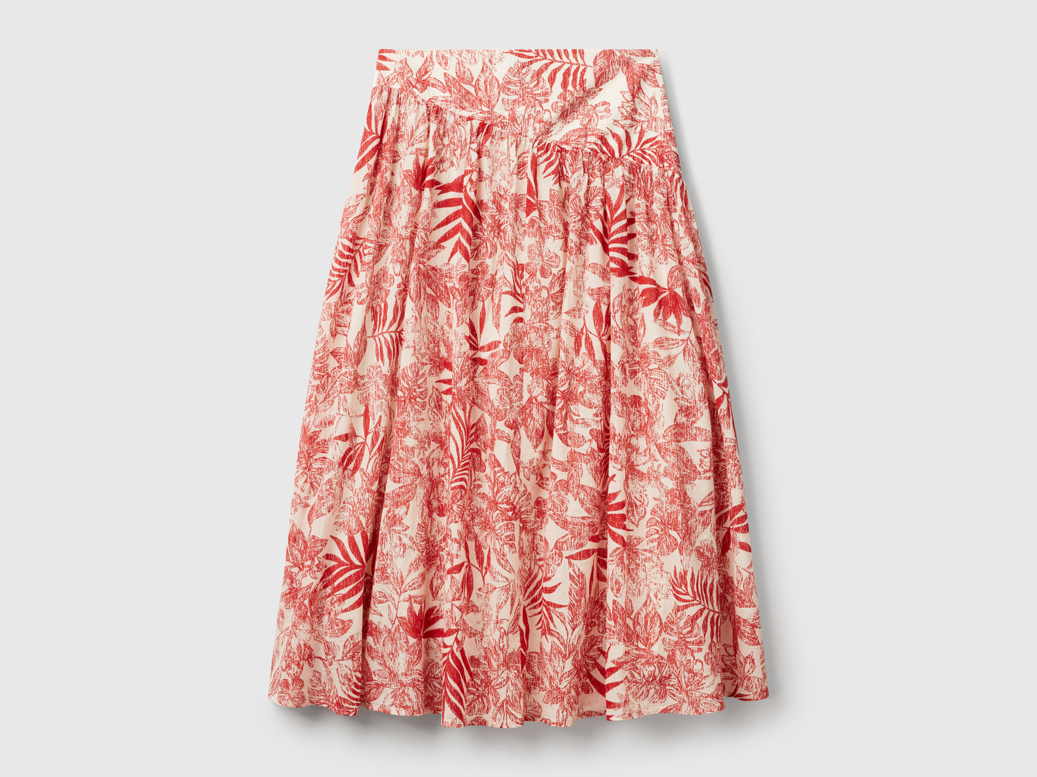 Gonna lunga con stampa tropicale da donna fragola | Benetton Outlet