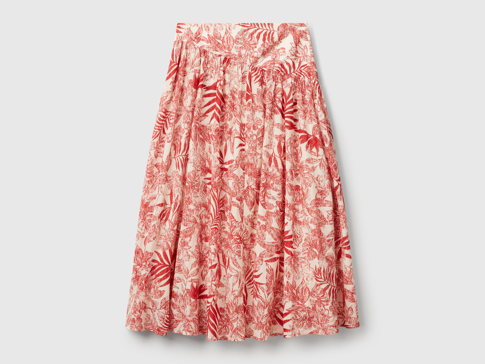 Gonna lunga con stampa tropicale da donna fragola | Benetton Outlet