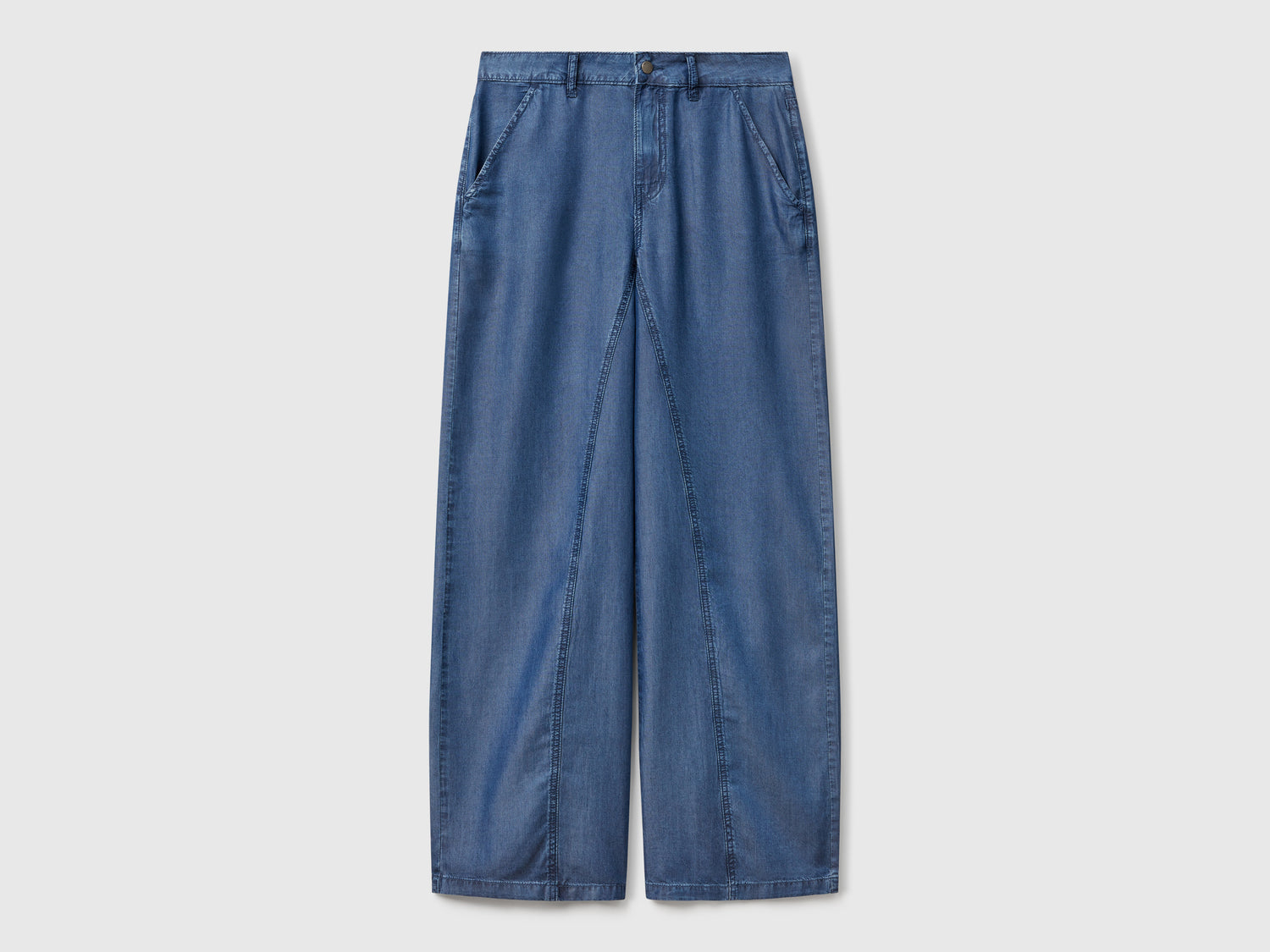 Pantaloni ampi in chambray da donna blu | Benetton Outlet