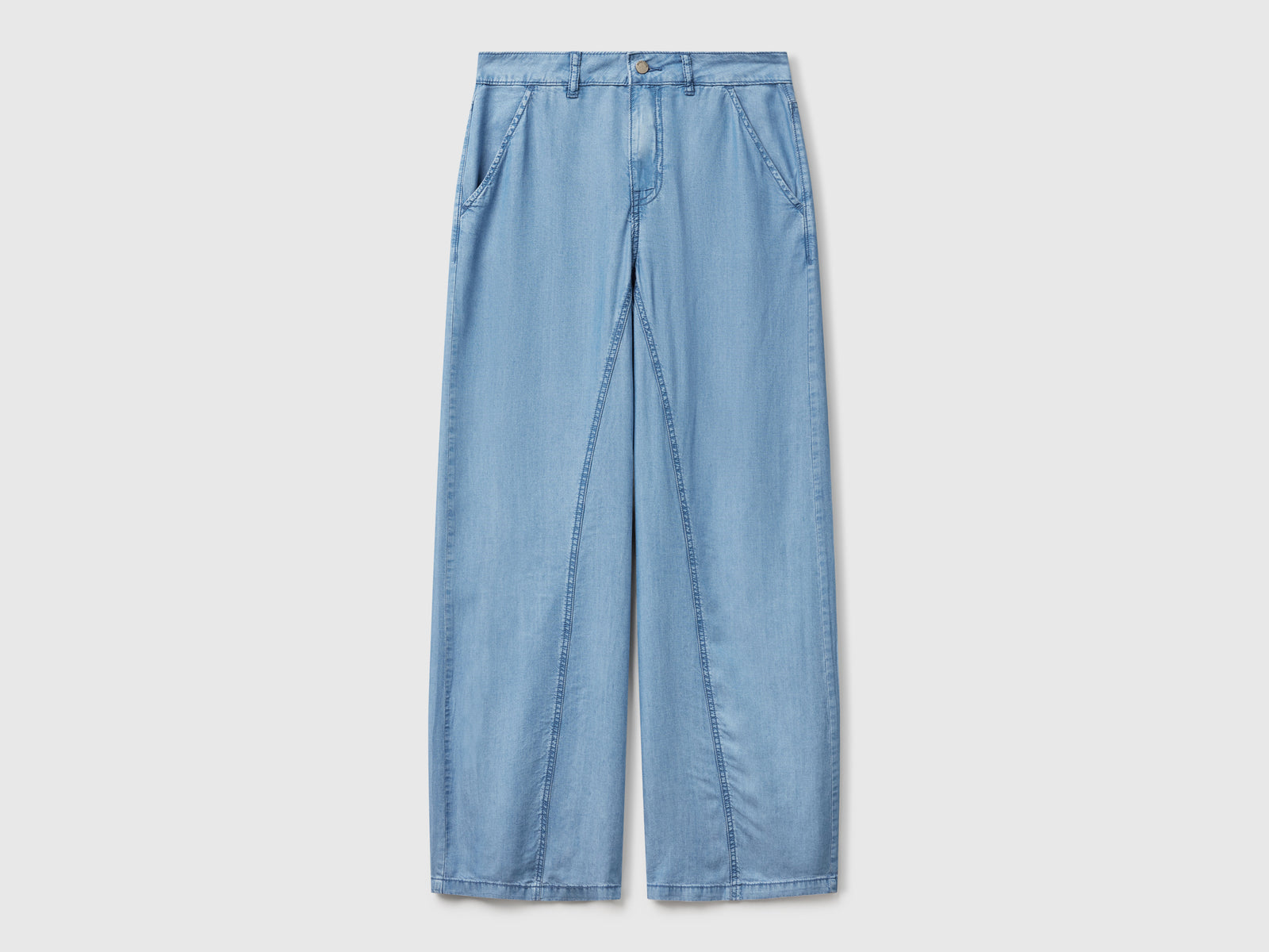 Pantaloni ampi in chambray da donna azzurro | Benetton Outlet