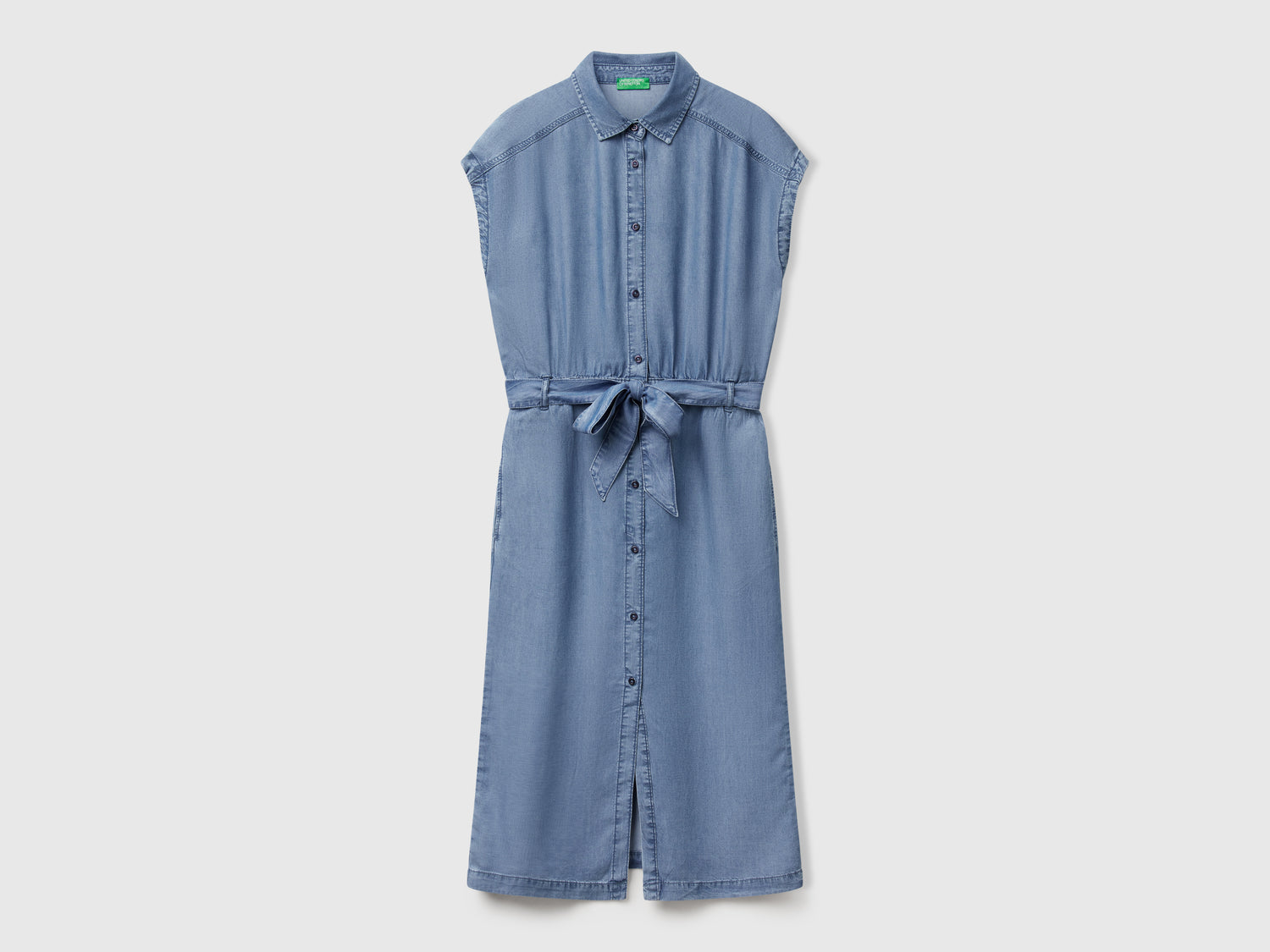 Chemisier in chambray con fusciacca da donna azzurro | Benetton Outlet