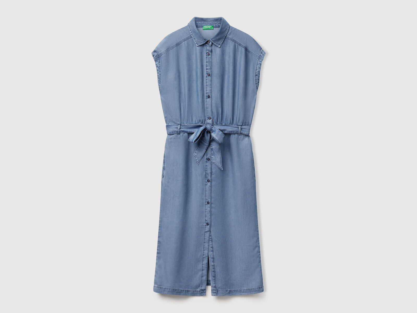 Chemisier in chambray con fusciacca da donna azzurro | Benetton Outlet