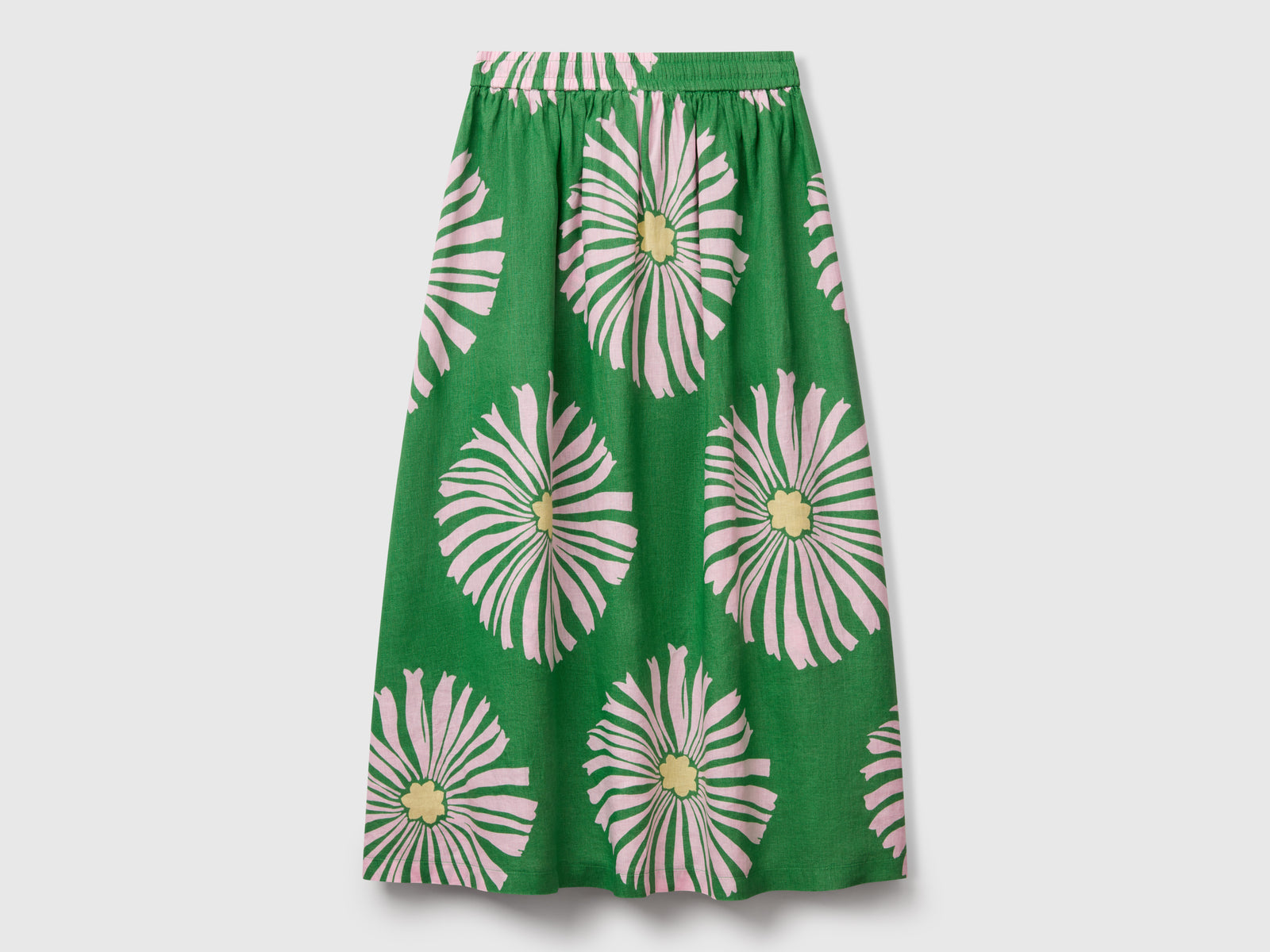 Gonna midi con stampa fiori da donna verde 2 | Benetton Outlet