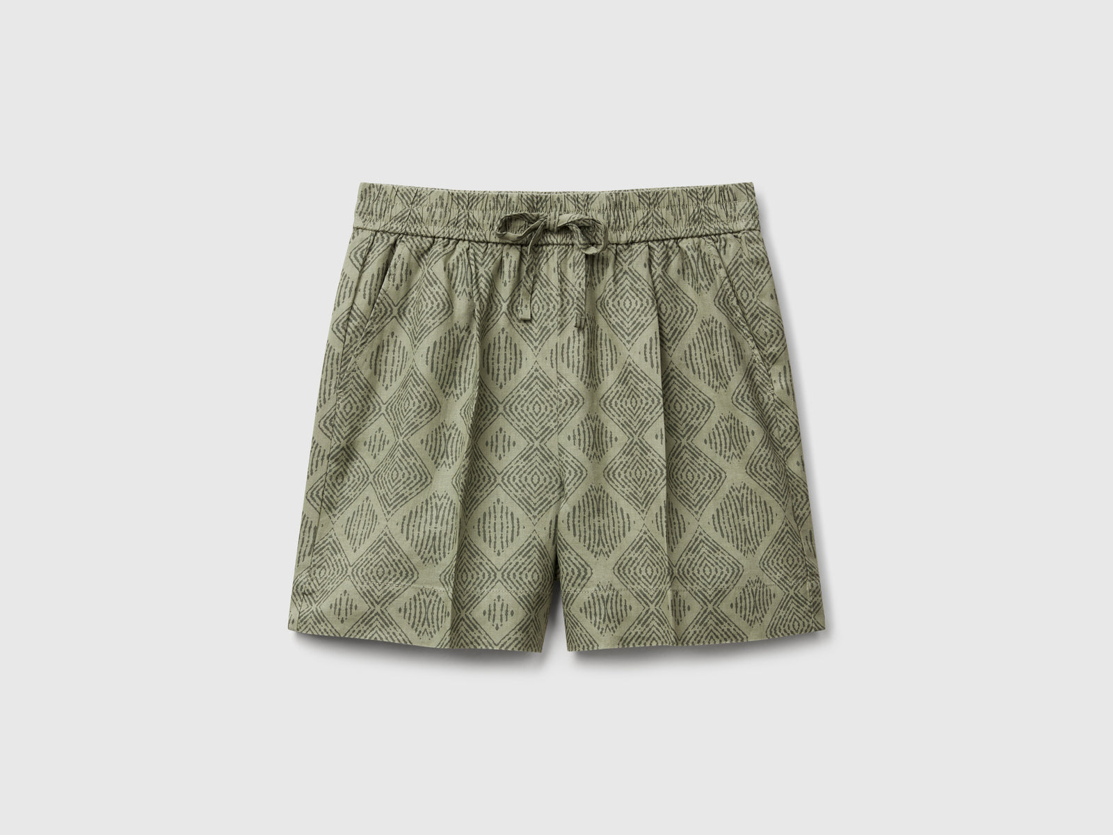 Printed linen shorts da donna verde militare | Benetton Outlet
