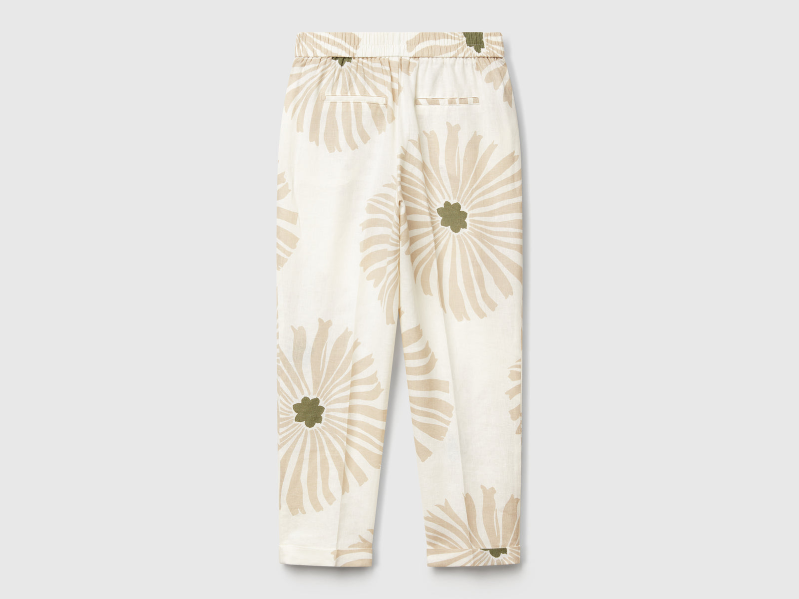 Pantaloni in lino stampato da donna bianco panna 2 | Benetton Outlet
