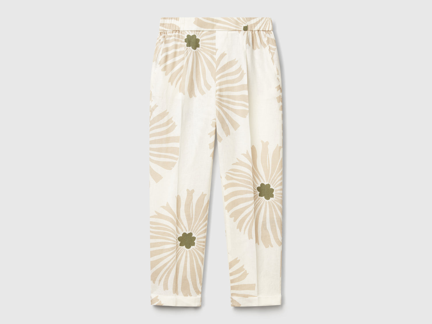 Pantaloni in lino stampato da donna bianco panna | Benetton Outlet