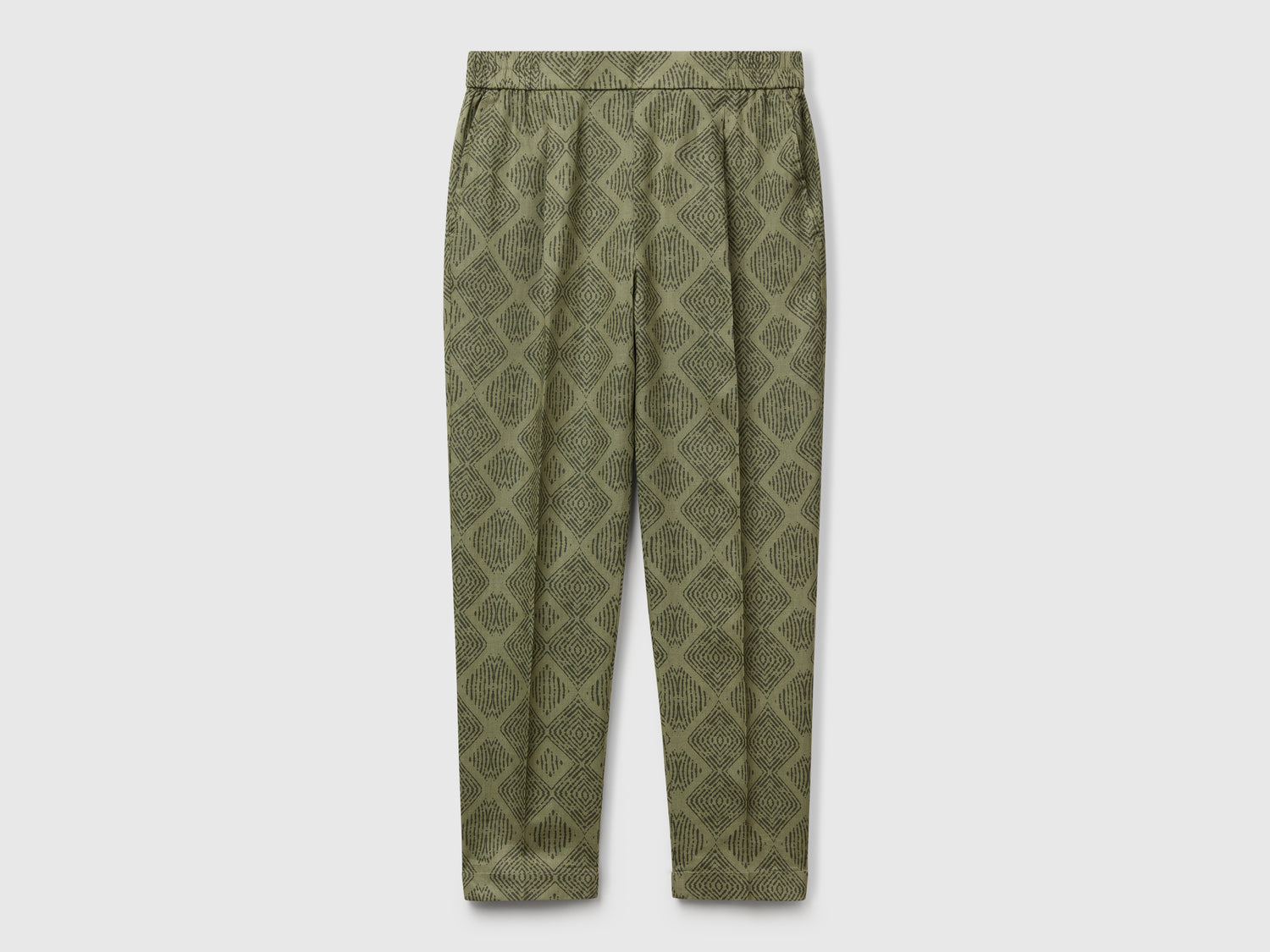 Pantaloni in lino stampato da donna verde militare | Benetton Outlet