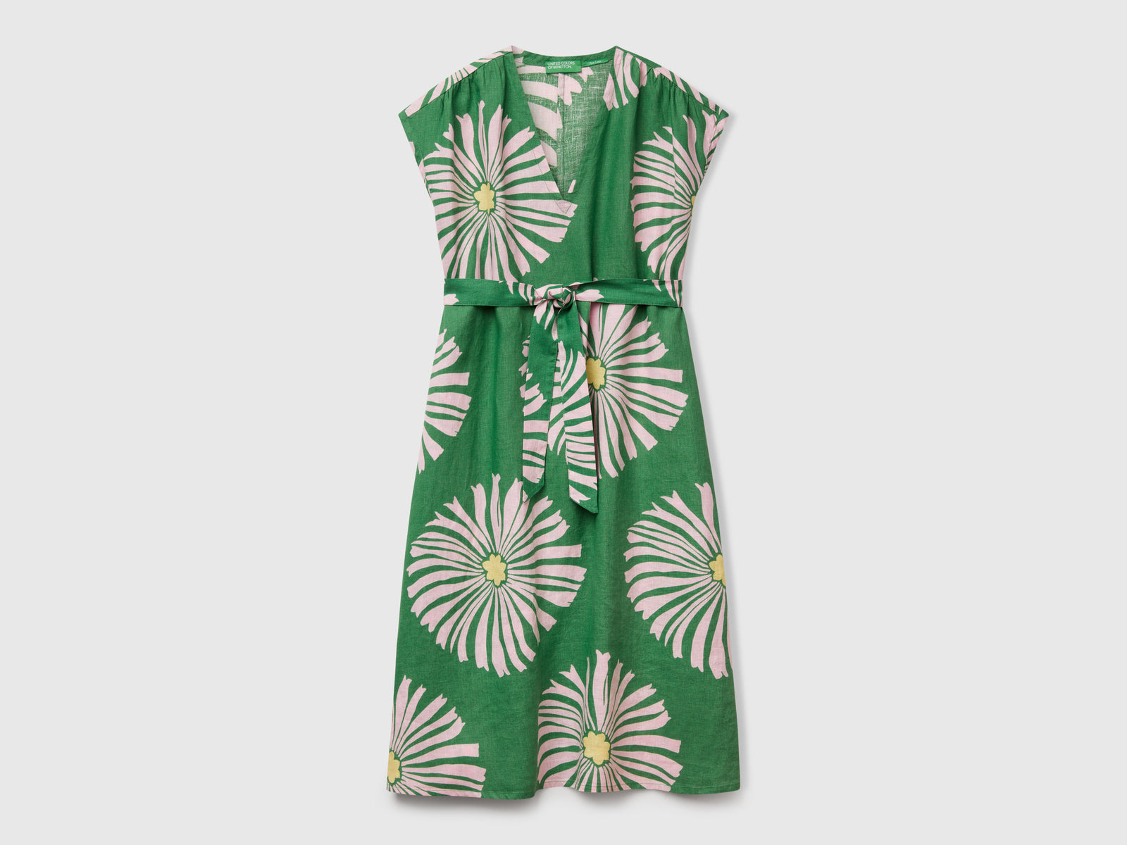 Abito in lino stampato da donna verde | Benetton Outlet