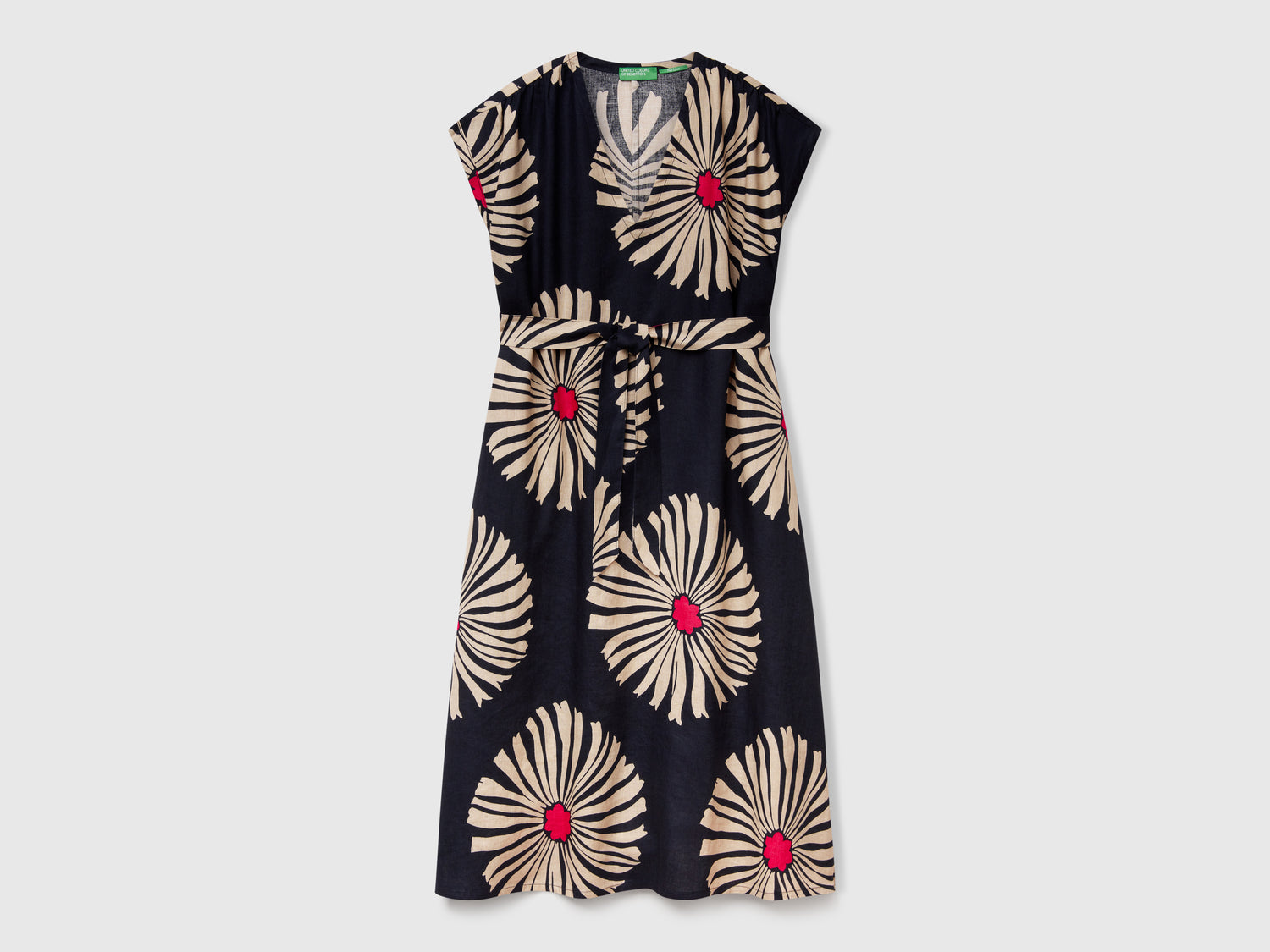 Printed linen dress da donna blu scuro | Benetton Outlet