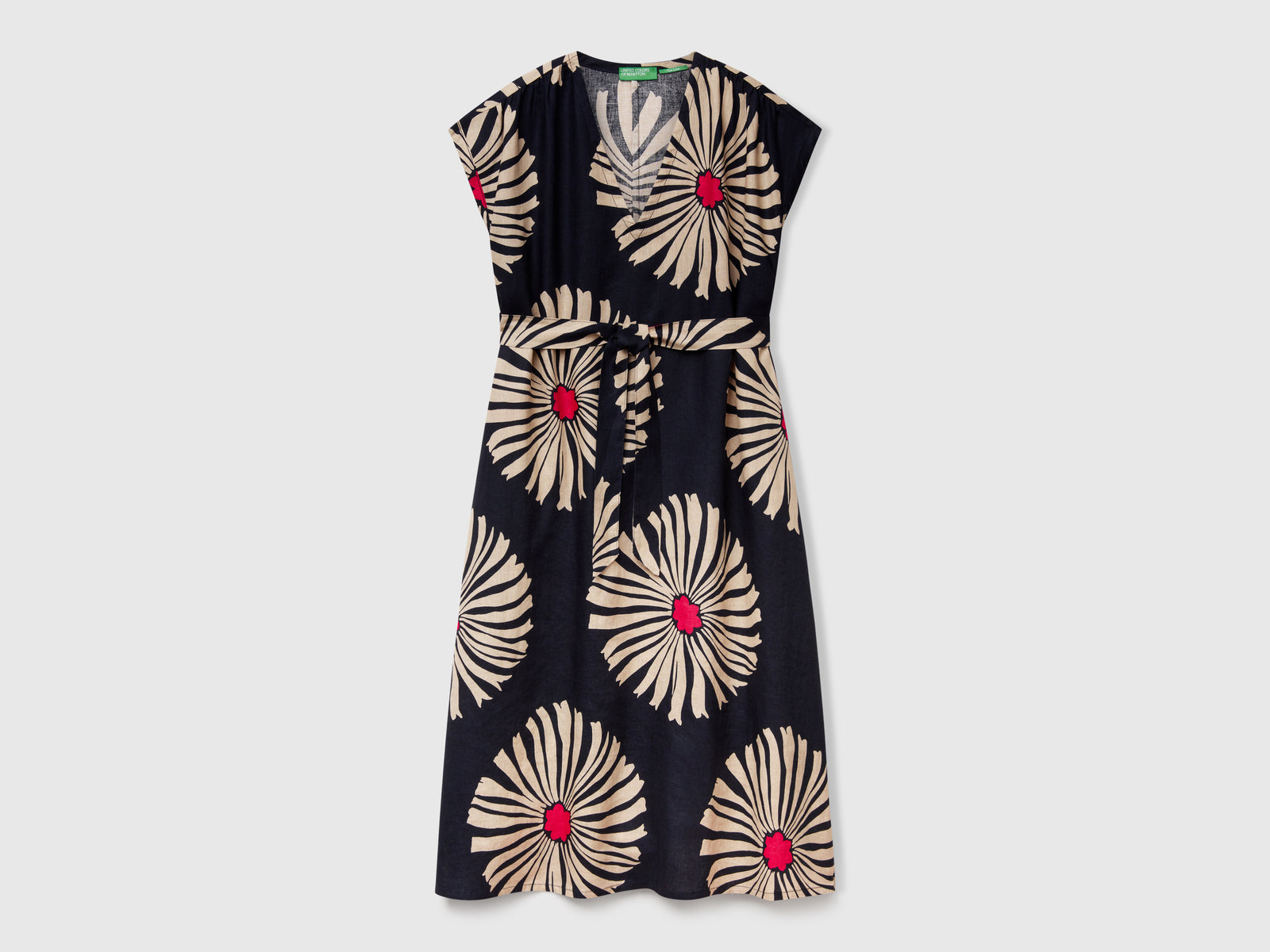 Printed linen dress da donna blu scuro | Benetton Outlet