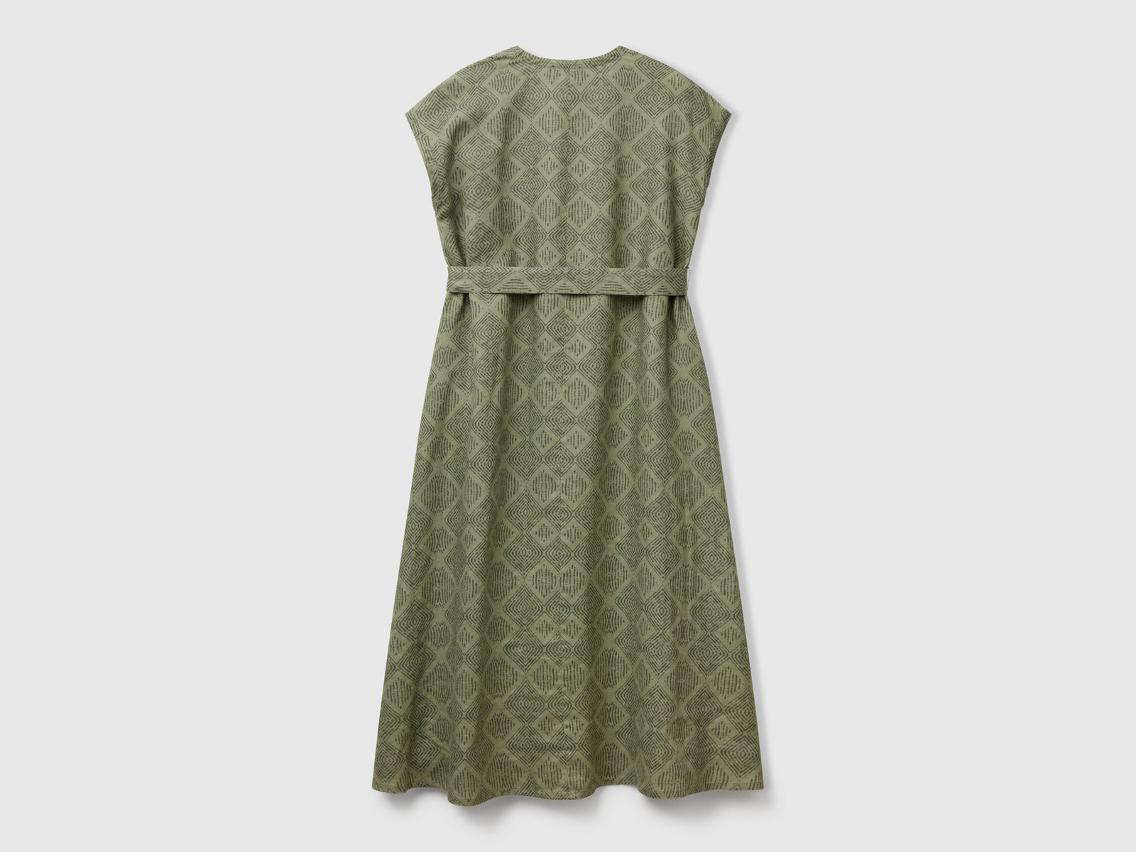 Abito in lino stampato da donna verde militare 2 | Benetton Outlet